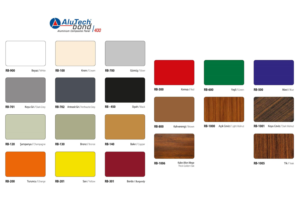 AluTech Bond kompozit panel renk kartelası
